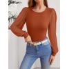 image:imageWomens Mesh Long Sleeve Shirts 2025 Fall Ribbed Knit Fitted Tops Business Dressy Casual Work BlousesRust