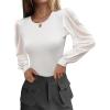 image:imageWomens Mesh Long Sleeve Shirts 2025 Fall Ribbed Knit Fitted Tops Business Dressy Casual Work BlousesWhite