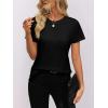 image:imageWomens Short Sleeve Tops Pleated Crewneck Loose Fit T Shirt Business Casual Dressy Work Shirts 2026 Summer BlousesBlack