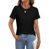 image:imageWomens Short Sleeve Tops Pleated Crewneck Loose Fit T Shirt Business Casual Dressy Work Shirts 2026 Summer BlousesBlack