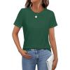 image:imageWomens Short Sleeve Tops Pleated Crewneck Loose Fit T Shirt Business Casual Dressy Work Shirts 2026 Summer BlousesGreen
