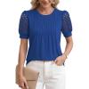image:imageWomens Dressy Casual Blouses Puff Short Sleeve Lace Pleated Tops Business Work Shirts 2026 Trendy Summer T ShirtRoyal Blue