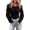 image:imageWomens Mesh Long Sleeve Shirts 2025 Fall Ribbed Knit Fitted Tops Business Dressy Casual Work BlousesBlack