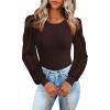 image:imageWomens Mesh Long Sleeve Shirts 2025 Fall Ribbed Knit Fitted Tops Business Dressy Casual Work BlousesBrown