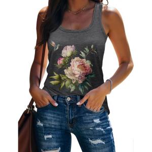 image:imageBeach Vacation Clothes for Women Sleeveless Graphic Tees Tank Tops 2026 Summer Casual Loose Fit Shirts CamisoleDark Grey Flower1