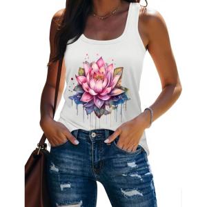 image:imageBeach Vacation Clothes for Women Sleeveless Graphic Tees Tank Tops 2026 Summer Casual Loose Fit Shirts CamisoleWhite Floral 1