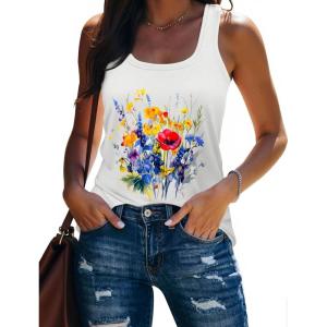 image:imageBeach Vacation Clothes for Women Sleeveless Graphic Tees Tank Tops 2026 Summer Casual Loose Fit Shirts CamisoleWhite Floral