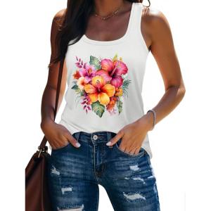 image:imageBeach Vacation Clothes for Women Sleeveless Graphic Tees Tank Tops 2026 Summer Casual Loose Fit Shirts CamisoleWhite Flower