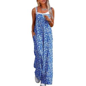 image:imageJumpsuits for Women 2026 Summer Rompers Boho Floral Overalls Casual Wide Leg Long Pant One Piece Vacation OutfitsBlue 1
