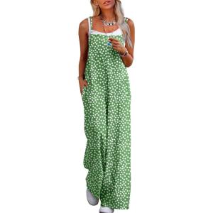 image:imageJumpsuits for Women 2026 Summer Rompers Boho Floral Overalls Casual Wide Leg Long Pant One Piece Vacation OutfitsGreen 3