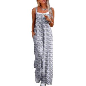 image:imageJumpsuits for Women 2026 Summer Rompers Boho Floral Overalls Casual Wide Leg Long Pant One Piece Vacation OutfitsPurple 1