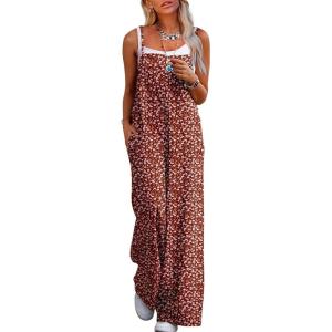 image:imageJumpsuits for Women 2026 Summer Rompers Boho Floral Overalls Casual Wide Leg Long Pant One Piece Vacation OutfitsRed Dot
