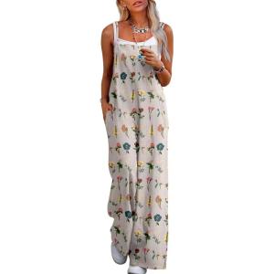 image:imageJumpsuits for Women 2026 Summer Rompers Boho Floral Overalls Casual Wide Leg Long Pant One Piece Vacation OutfitsWhite 2