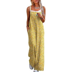 image:imageJumpsuits for Women 2026 Summer Rompers Boho Floral Overalls Casual Wide Leg Long Pant One Piece Vacation OutfitsYellow1