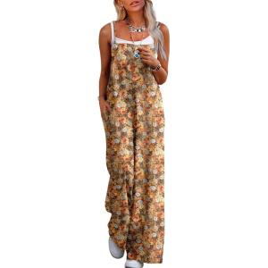 image:imageJumpsuits for Women 2026 Summer Rompers Boho Floral Overalls Casual Wide Leg Long Pant One Piece Vacation OutfitsYellow2