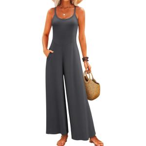 image:imageJumpsuits for Women 2026 Summer Sleeveless Casual Loose Wide Leg Long Pant Rompers One Piece Beach Vacation OutfitsDark Grey