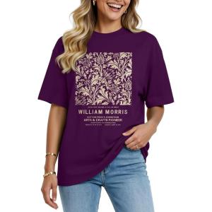 image:imageWomens Oversized T Shirts Graphic Tees Summer Short Sleeve Casual Loose Crewneck Basic Tunic Tops Trendy 2026Purple Flower 1