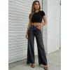image:imageTrendy Queen Womens Wide Leg Jeans Stretchy High Waisted Straight Leg with Raw Hem Baggy Denim PantsBlack