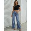 image:imageTrendy Queen Womens Wide Leg Jeans Stretchy High Waisted Straight Leg with Raw Hem Baggy Denim PantsBlue