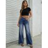 image:imageTrendy Queen Womens Wide Leg Jeans Stretchy High Waisted Straight Leg with Raw Hem Baggy Denim PantsDeep Blue