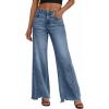 image:imageTrendy Queen Womens Wide Leg Jeans Stretchy High Waisted Straight Leg with Raw Hem Baggy Denim PantsBlue