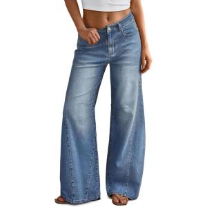 image:imageTrendy Queen Womens High Waisted Wide Leg Barrel Jeans Stretch Baggy Flare Denim PantsBlue