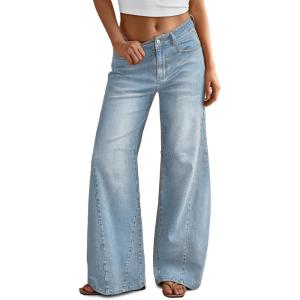 image:imageTrendy Queen Womens High Waisted Wide Leg Barrel Jeans Stretch Baggy Flare Denim PantsLight Blue