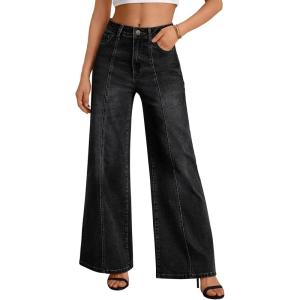image:imageTrendy Queen Womens Wide Leg Jeans  High Waisted Baggy Pants Soft Comfort Cotton Denim with a Relaxed FitBlack