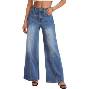image:imageTrendy Queen Womens Wide Leg Jeans  High Waisted Baggy Pants Soft Comfort Cotton Denim with a Relaxed FitBlue