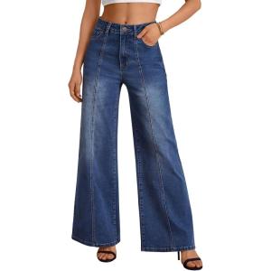 image:imageTrendy Queen Womens Wide Leg Jeans  High Waisted Baggy Pants Soft Comfort Cotton Denim with a Relaxed FitBluing
