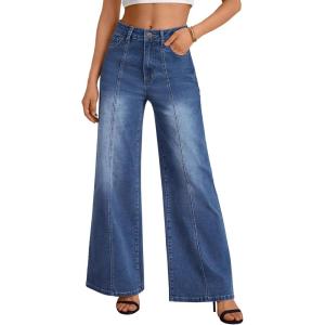 image:imageTrendy Queen Womens Wide Leg Jeans  High Waisted Baggy Pants Soft Comfort Cotton Denim with a Relaxed FitDark Blue