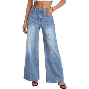 image:imageTrendy Queen Womens Wide Leg Jeans  High Waisted Baggy Pants Soft Comfort Cotton Denim with a Relaxed FitIceland Blue