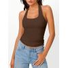 image:imageTrendy Queen Halter Tops for Women 2026 Summer Going Out Tops Backless Crop Sleeveless Workout Shirts Cute Y2k ClothesChocolate Brown