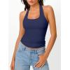 image:imageTrendy Queen Halter Tops for Women 2026 Summer Going Out Tops Backless Crop Sleeveless Workout Shirts Cute Y2k ClothesDark Blue