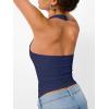 image:imageTrendy Queen Halter Tops for Women 2026 Summer Going Out Tops Backless Crop Sleeveless Workout Shirts Cute Y2k ClothesDark Blue