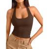 image:imageTrendy Queen Halter Tops for Women 2026 Summer Going Out Tops Backless Crop Sleeveless Workout Shirts Cute Y2k ClothesChocolate Brown