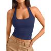 image:imageTrendy Queen Halter Tops for Women 2026 Summer Going Out Tops Backless Crop Sleeveless Workout Shirts Cute Y2k ClothesDark Blue