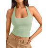 image:imageTrendy Queen Halter Tops for Women 2026 Summer Going Out Tops Backless Crop Sleeveless Workout Shirts Cute Y2k ClothesLight Green