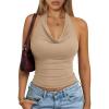 image:imageTrendy Queen Halter Tops for Women Going Out Summer 2026 Fashion Cowl Neck Backless Top Sexy Cute Y2K Basic Vacation ClothesLight Khaki