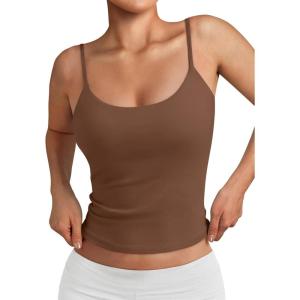 image:imageTrendy Queen Double Lined Adjustable Spaghetti Strap Tank Top for Women Cute Summer Basic Crop Top for Teen Workout Going OutBrown