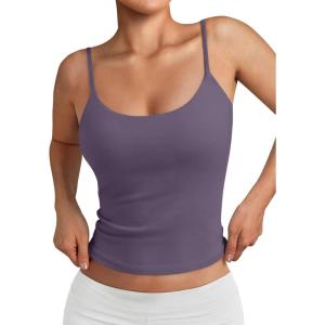 image:imageTrendy Queen Double Lined Adjustable Spaghetti Strap Tank Top for Women Cute Summer Basic Crop Top for Teen Workout Going OutGraypurple