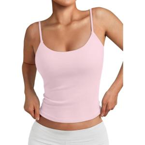 image:imageTrendy Queen Double Lined Adjustable Spaghetti Strap Tank Top for Women Cute Summer Basic Crop Top for Teen Workout Going OutLightpink