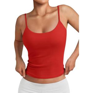 image:imageTrendy Queen Double Lined Adjustable Spaghetti Strap Tank Top for Women Cute Summer Basic Crop Top for Teen Workout Going OutRed