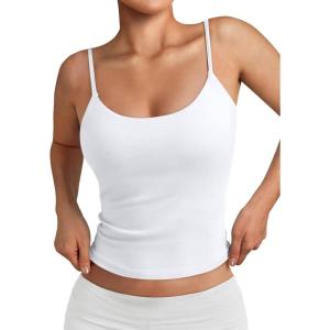image:imageTrendy Queen Double Lined Adjustable Spaghetti Strap Tank Top for Women Cute Summer Basic Crop Top for Teen Workout Going OutWhite
