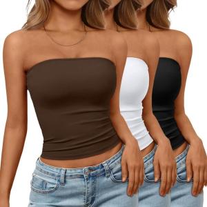 image:imageTrendy Queen Womens 3 Pack Strapless Bandeau Going Out Crop Tube TopsBlack white chocolate