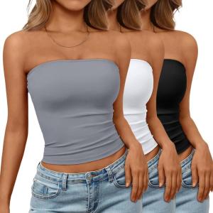 image:imageTrendy Queen Womens 3 Pack Strapless Bandeau Going Out Crop Tube TopsBlack white grey