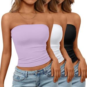 image:imageTrendy Queen Womens 3 Pack Strapless Bandeau Going Out Crop Tube TopsBlack white light Purple