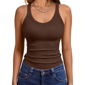 image:imageTrendy Queen Womens Tank Tops Crop Camisole Summer Fashion Sleeveless Ribbed Workout Basic Going Out Gym Spring Clothes 2026Brown
