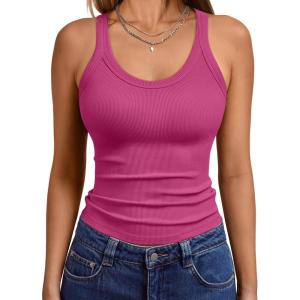 image:imageTrendy Queen Womens Tank Tops Crop Camisole Summer Fashion Sleeveless Ribbed Workout Basic Going Out Gym Spring Clothes 2026Hot Pink