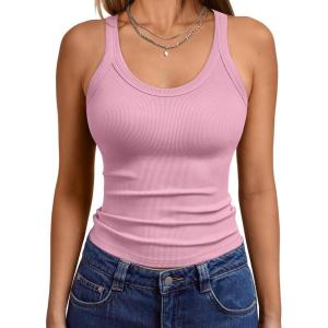 image:imageTrendy Queen Womens Tank Tops Crop Camisole Summer Fashion Sleeveless Ribbed Workout Basic Going Out Gym Spring Clothes 2026Pink